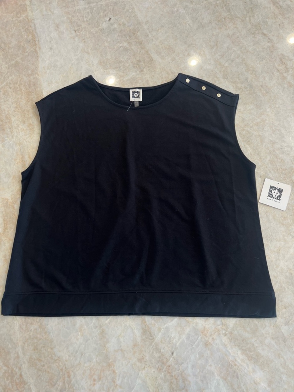 Anne Klein Black Sleeveless Tank with Shoulder Button Detail